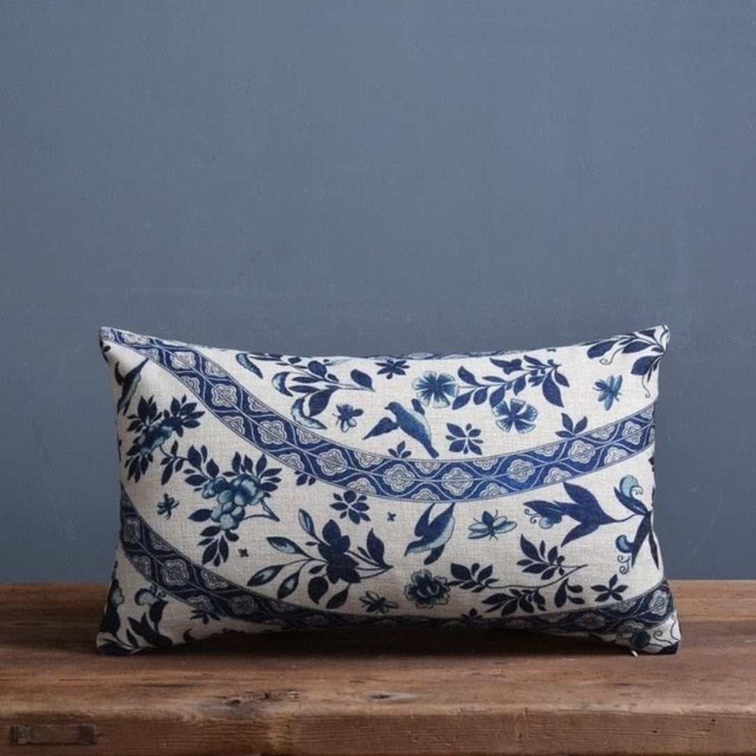 Elegant Cushion Cover with Heritage Porcelain Art Design Porcelain E