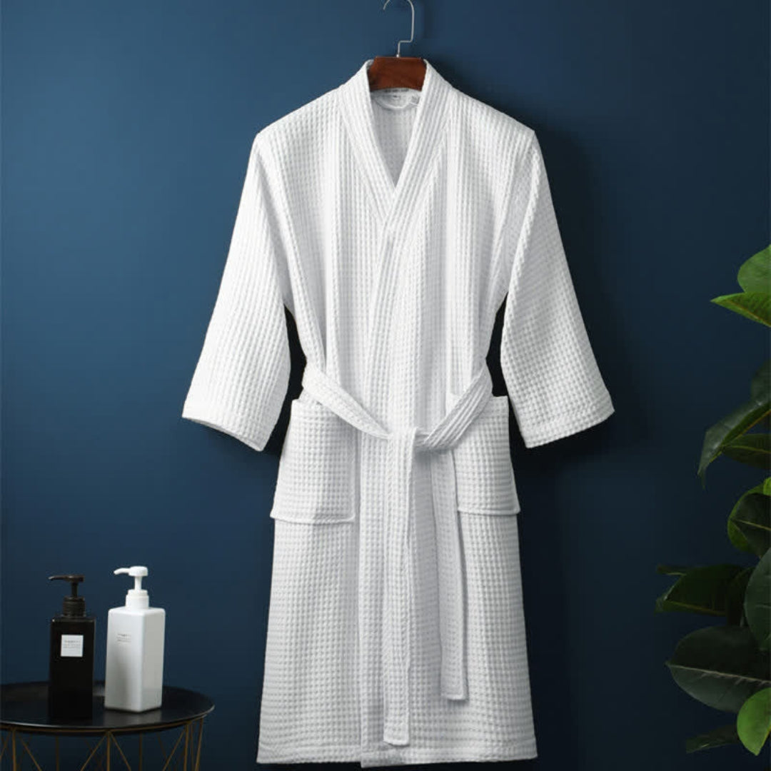 Elegant Waffle Bathrobe with V-Neck Cut for Spa-Like Comfort White