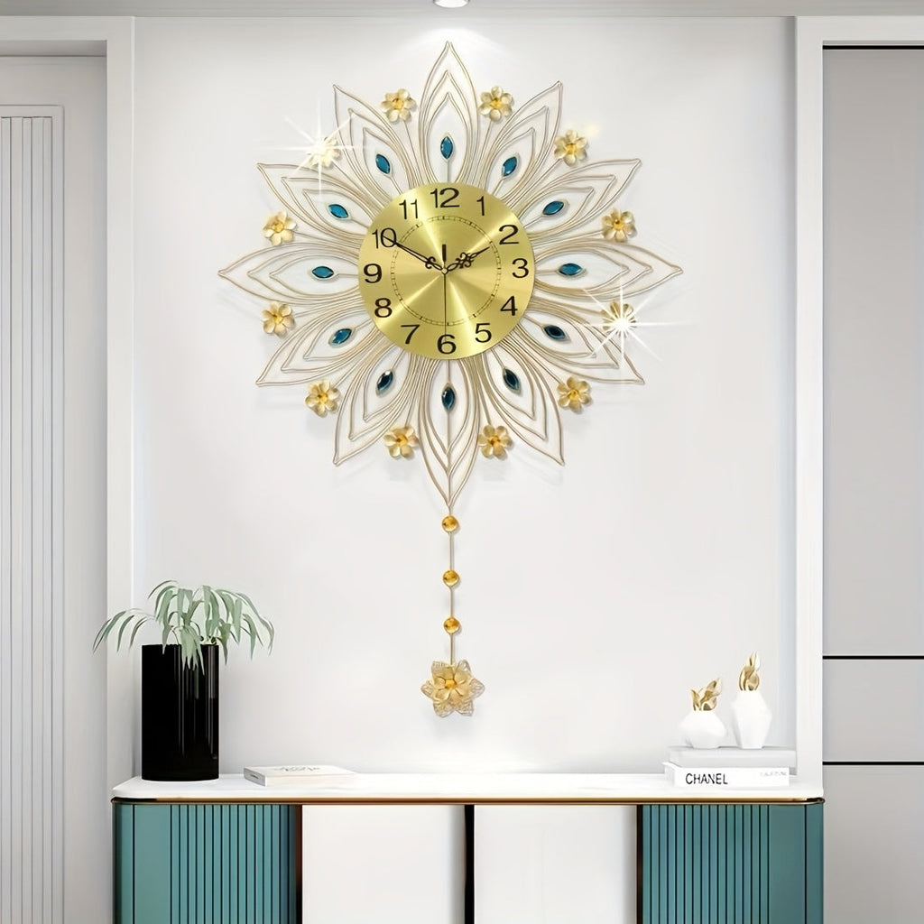 Opulent Floral Wall Clock with Gold Accents for Living Space