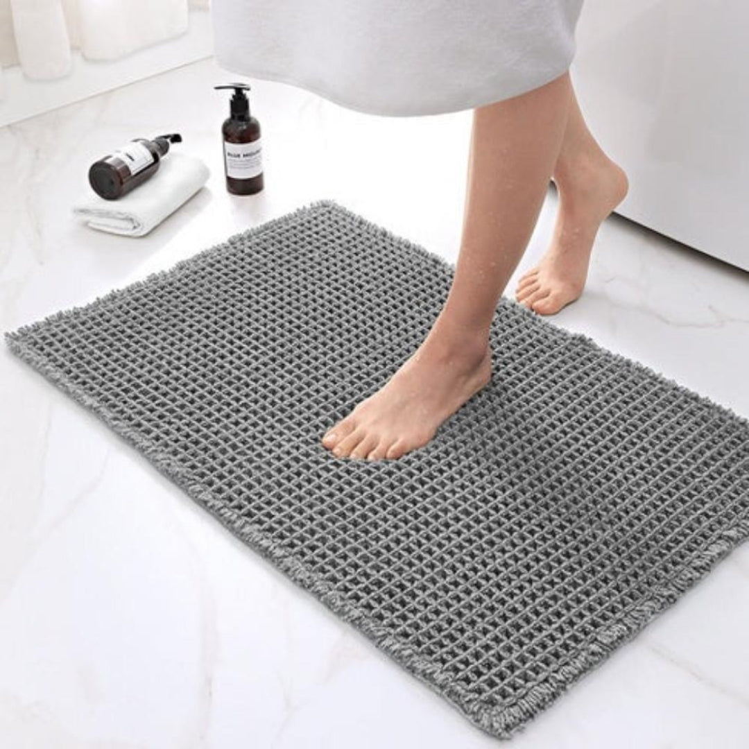 Plush Waffle Bath Mat | Absorbent Non Slip Bathroom Rug Gray