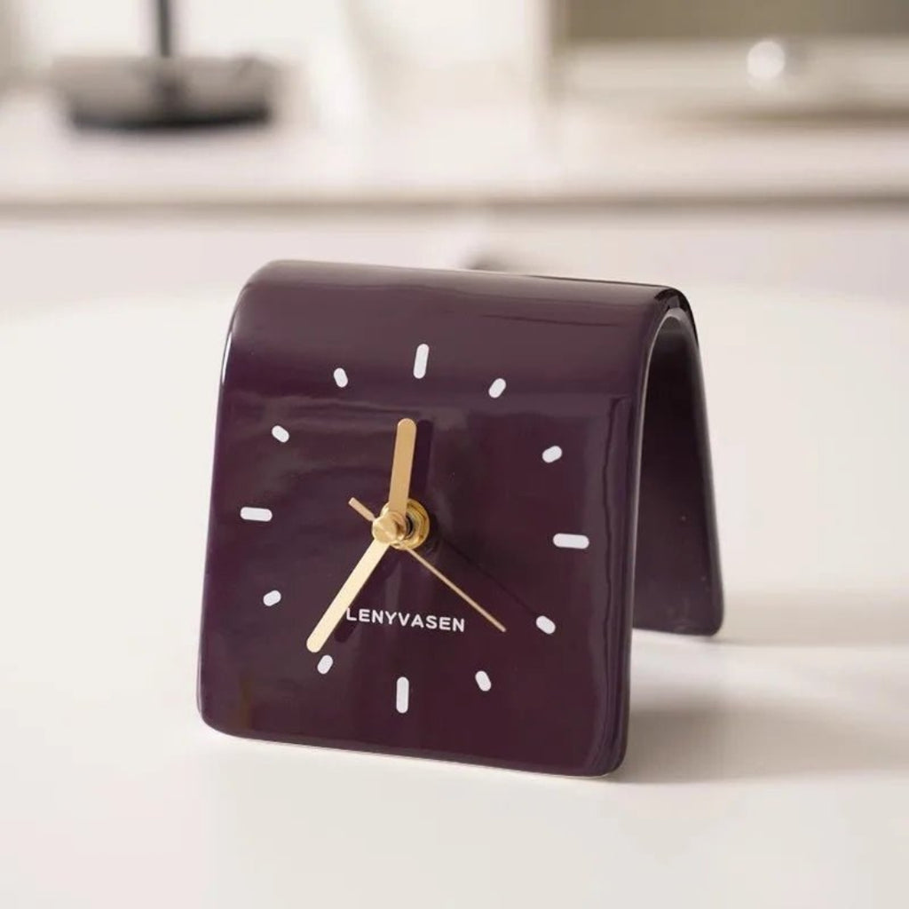 Minimalist Ceramic Desk Clock for Home Office Display Decor Purple