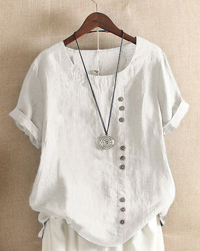 Women’s Casual Button Detail Blouse for Summer Styling White
