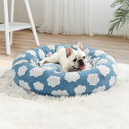 Cozy Orthopedic Dog Bed Featuring Floral Checkerboard Style Blue