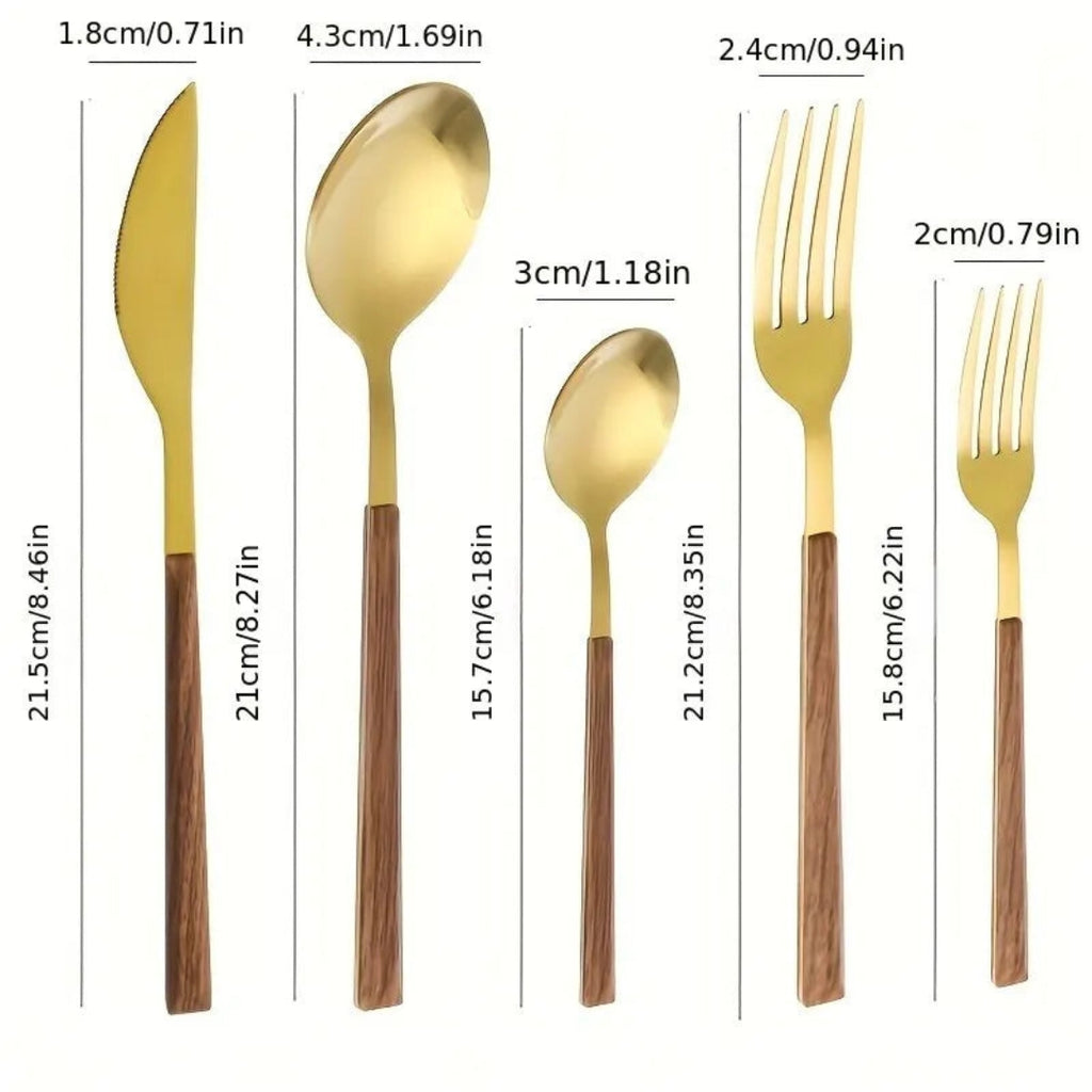 Elegant Cutlery Set with Wood-Inspired Handles for Dining