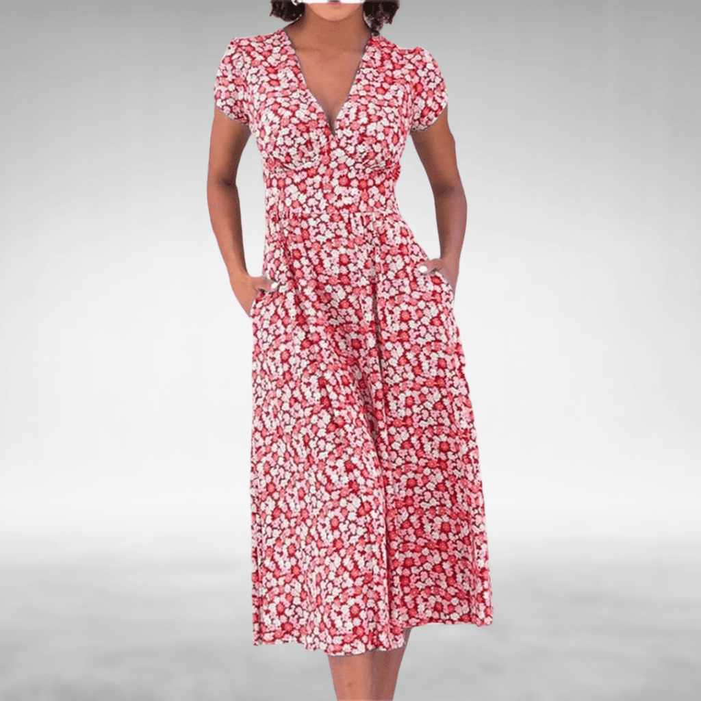 Women’s Elegant Floral Summer Dress – Relaxed Summer Dress Red