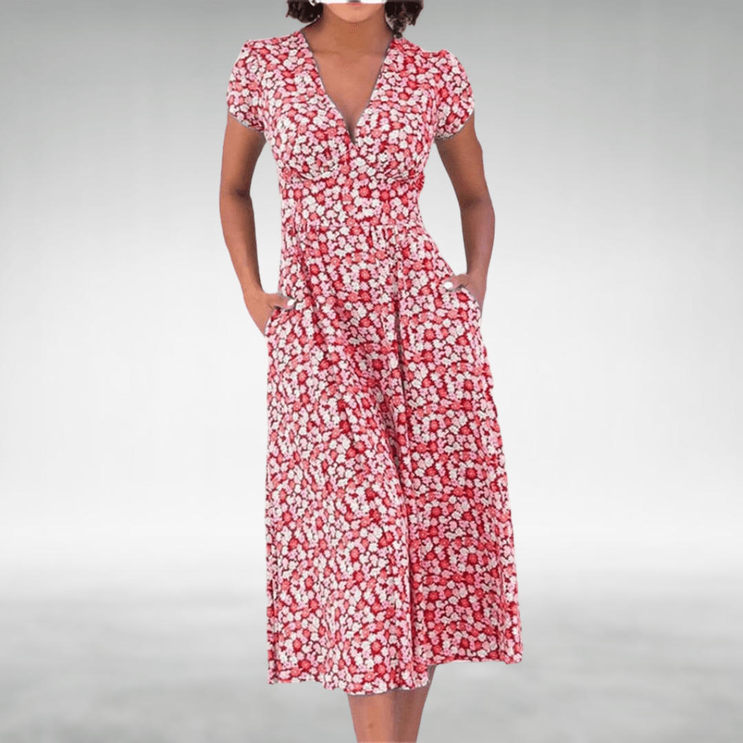 Women’s Elegant Floral Summer Dress – Relaxed Summer Dress Red