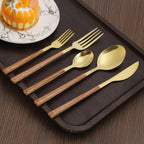 Classic Cutlery Set with Wooden Handles for Timeless Appeal Gold