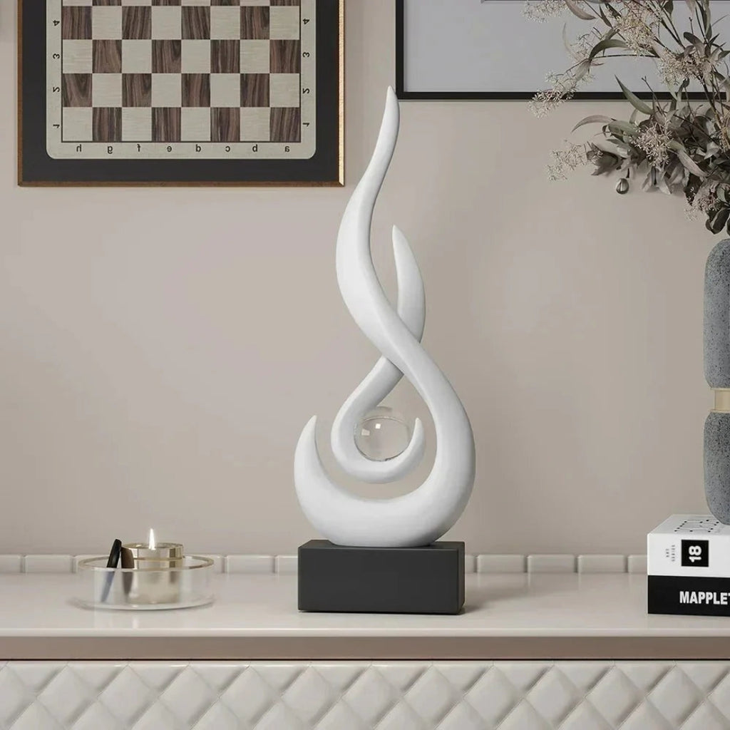 Abstract Flame Sculpture Ornament - Creative Ceramic Decor White