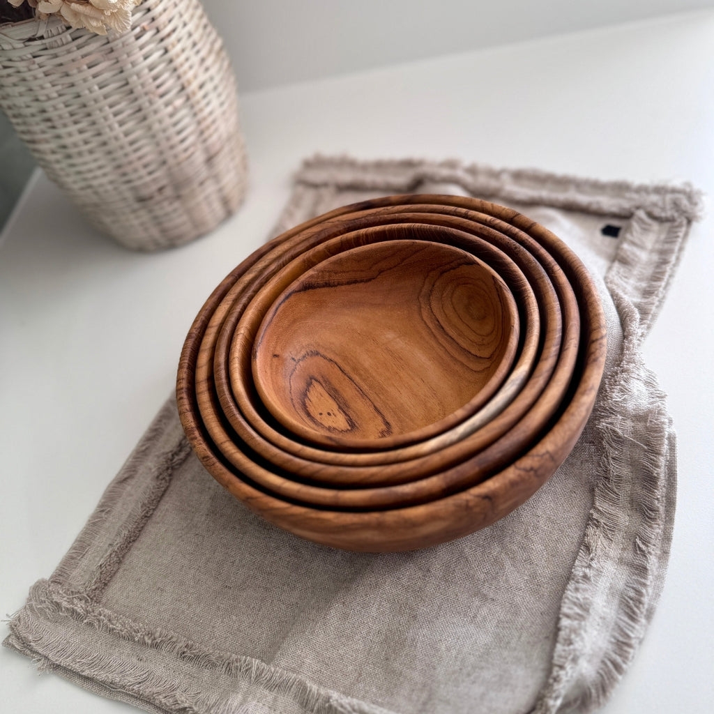 Artisan Nesting Wooden Bowl Collection | 5 Piece Set Serving