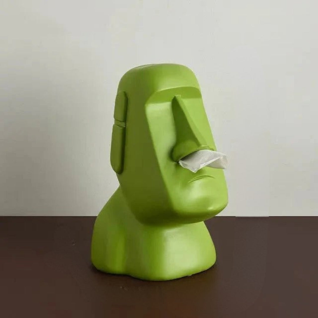Moai Tissue Box Holder | Modern Decorative Home Accent Piece Green