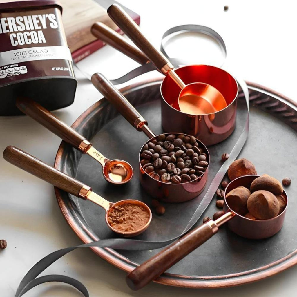 Premium Measuring Cups & Spoons | Steel Set with Wood Handle