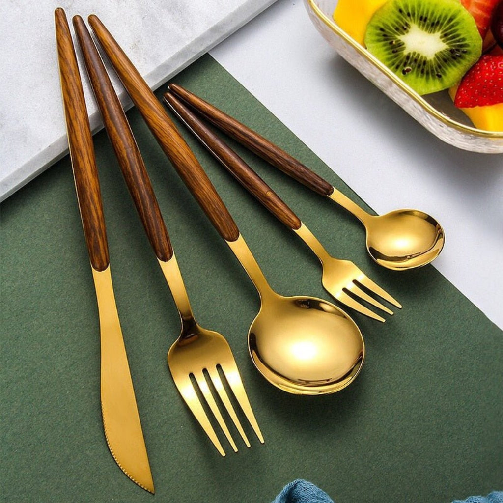 Wooden Handle Cutlery Set | Elegant Stainless Flatware Table