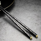 Luxe Metal Chopsticks Set of 5 | Modern Black Gold Design