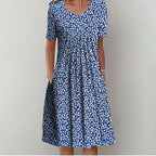 Women’s Casual Midi Dress with Floral Print and Pockets Blue Floral Print