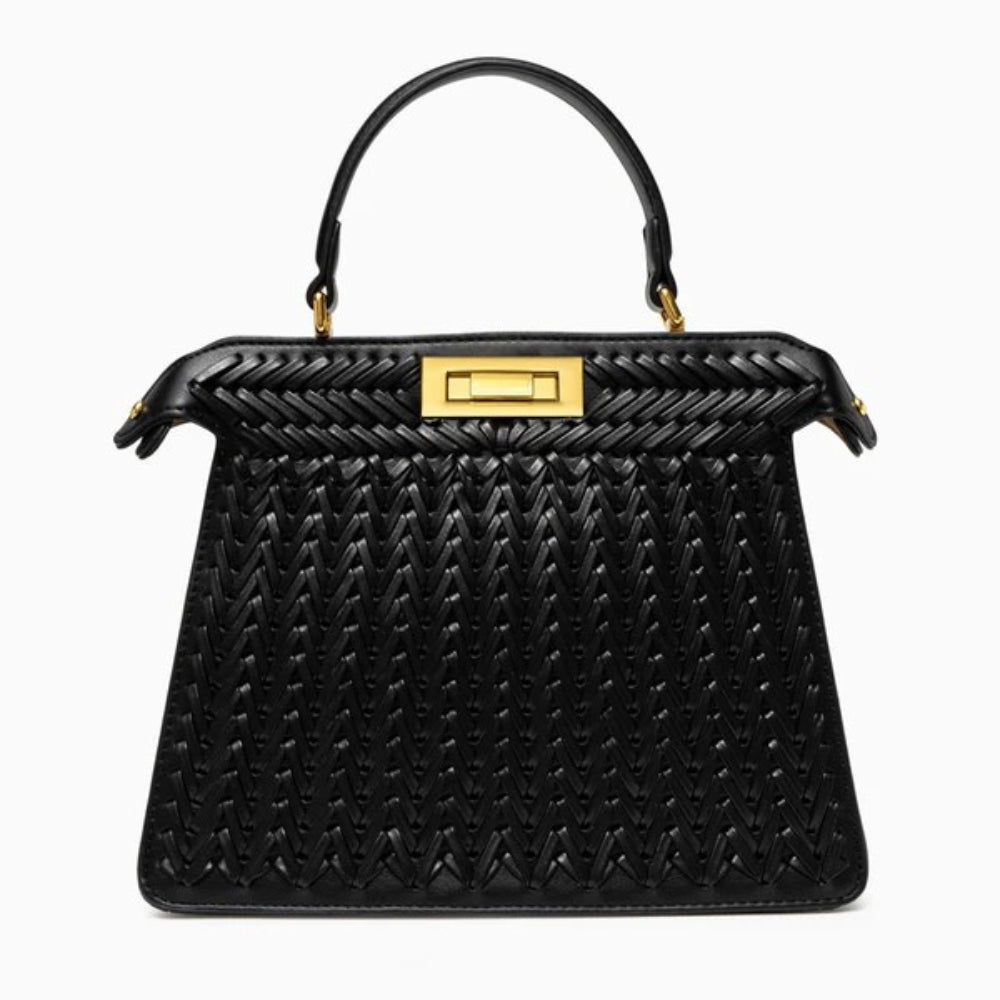 Alia | Women’s Woven Leather Handbag | With Crossbody Strap Black