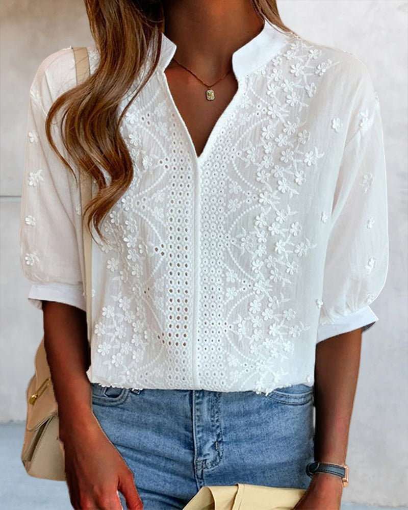 Women’s Elegant V Neck Puff Sleeve Blouse for Summer