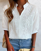 Women’s Elegant V Neck Puff Sleeve Blouse for Summer