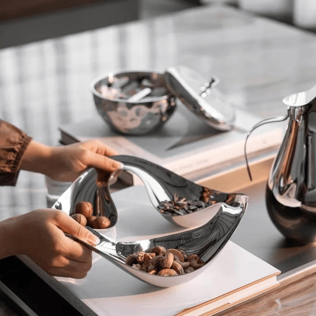 Modern Round Stainless Steel Serving Tray for Living Room