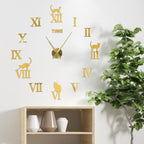 Elegant 3D Cat Wall Clock as a Stylish Interior Accent Gold
