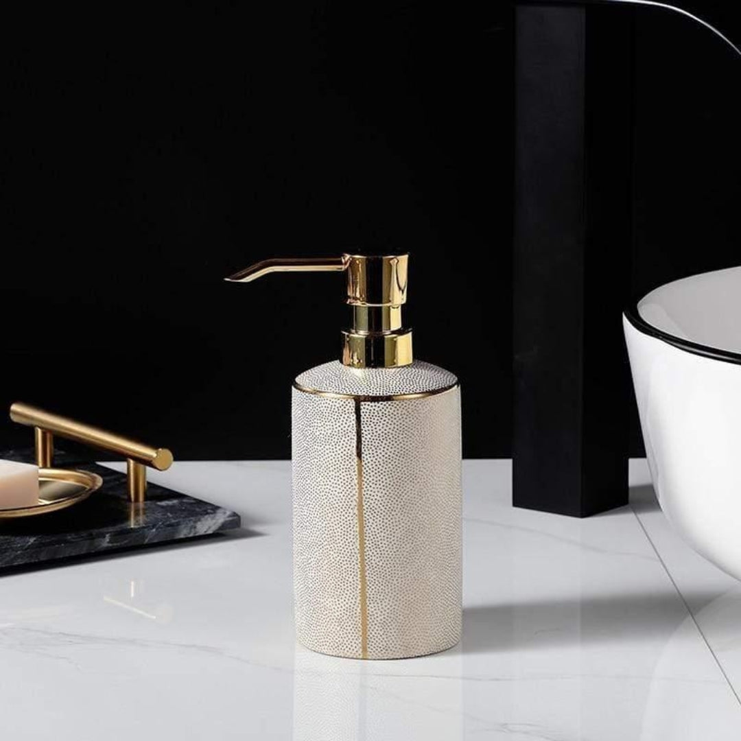 Luxe Ceramic Bathroom Set | Golden Accent Accessories Kit Soap dispenser white
