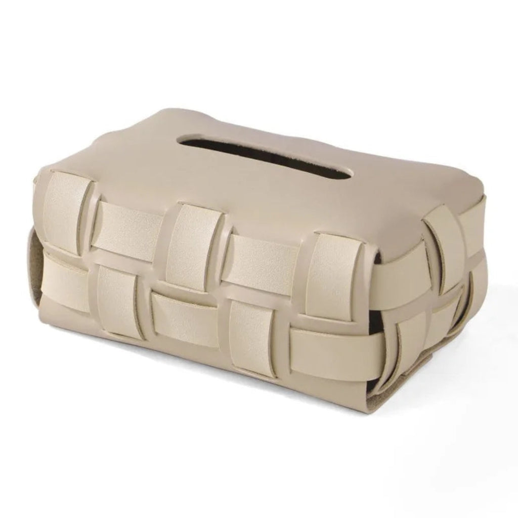 Minimalist Woven Tissue Box Cover | Contemporary Decor Set Beige