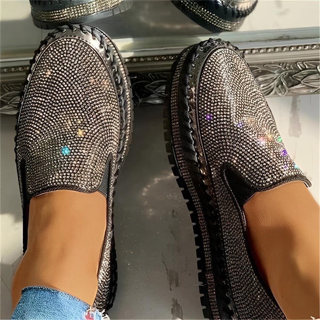 Women’s Glittering Diamond Loafers – Everyday Footwear