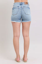 Women’s Plus Size Tummy Control Raw Hemmed Denim Shorts