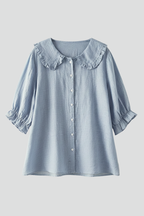 Women’s Elegant Casual Blouse with Ruffle Collar and Buttons
