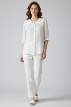 Women’s Elegant Casual Blouse with Ruffle Collar and Buttons White