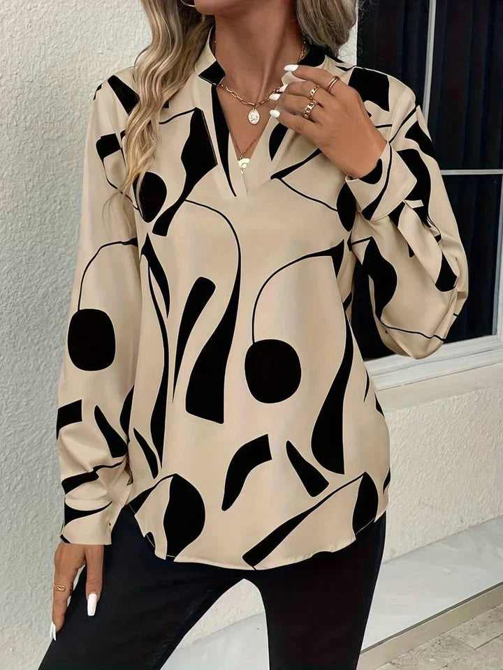 Women’s Abstract Print Long Sleeve Blouse