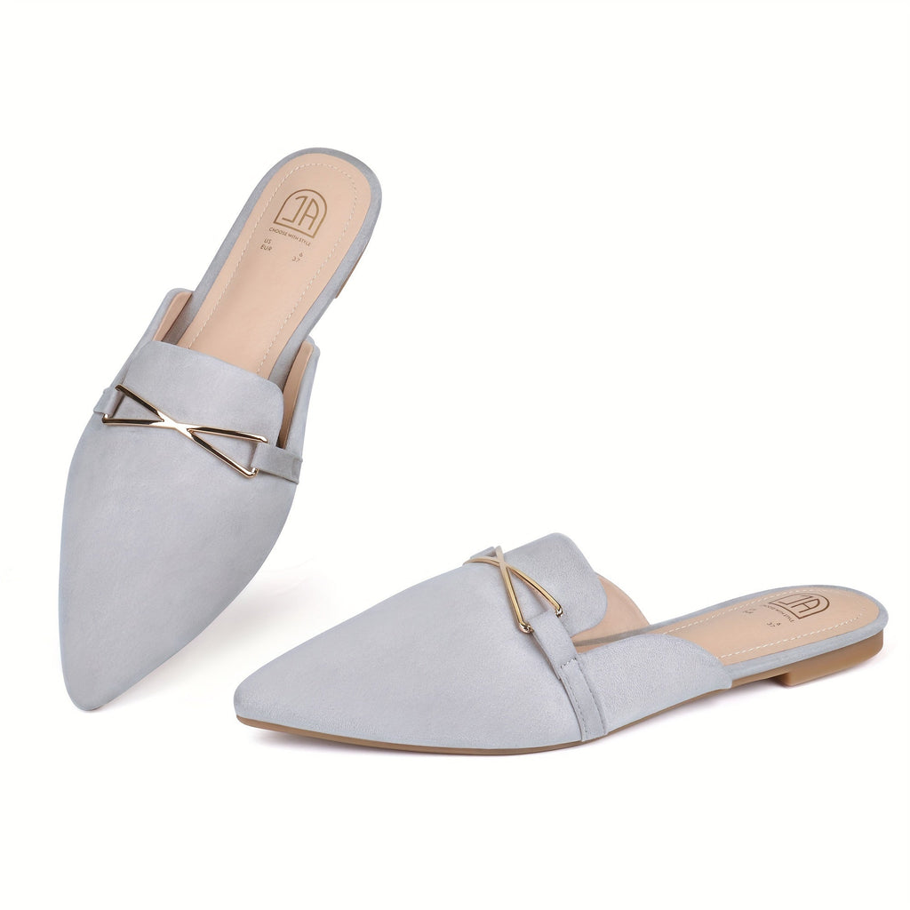 Women’s Fashionable Flat Mules – Casual Everyday Footwear Gray