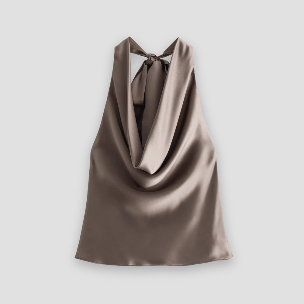 Women’s Elegant Backless Sleeveless Blouse Brown