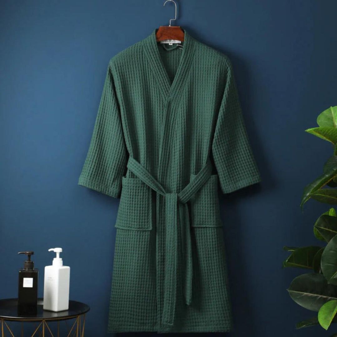 Elegant Waffle Bathrobe with V-Neck Cut for Spa-Like Comfort Green