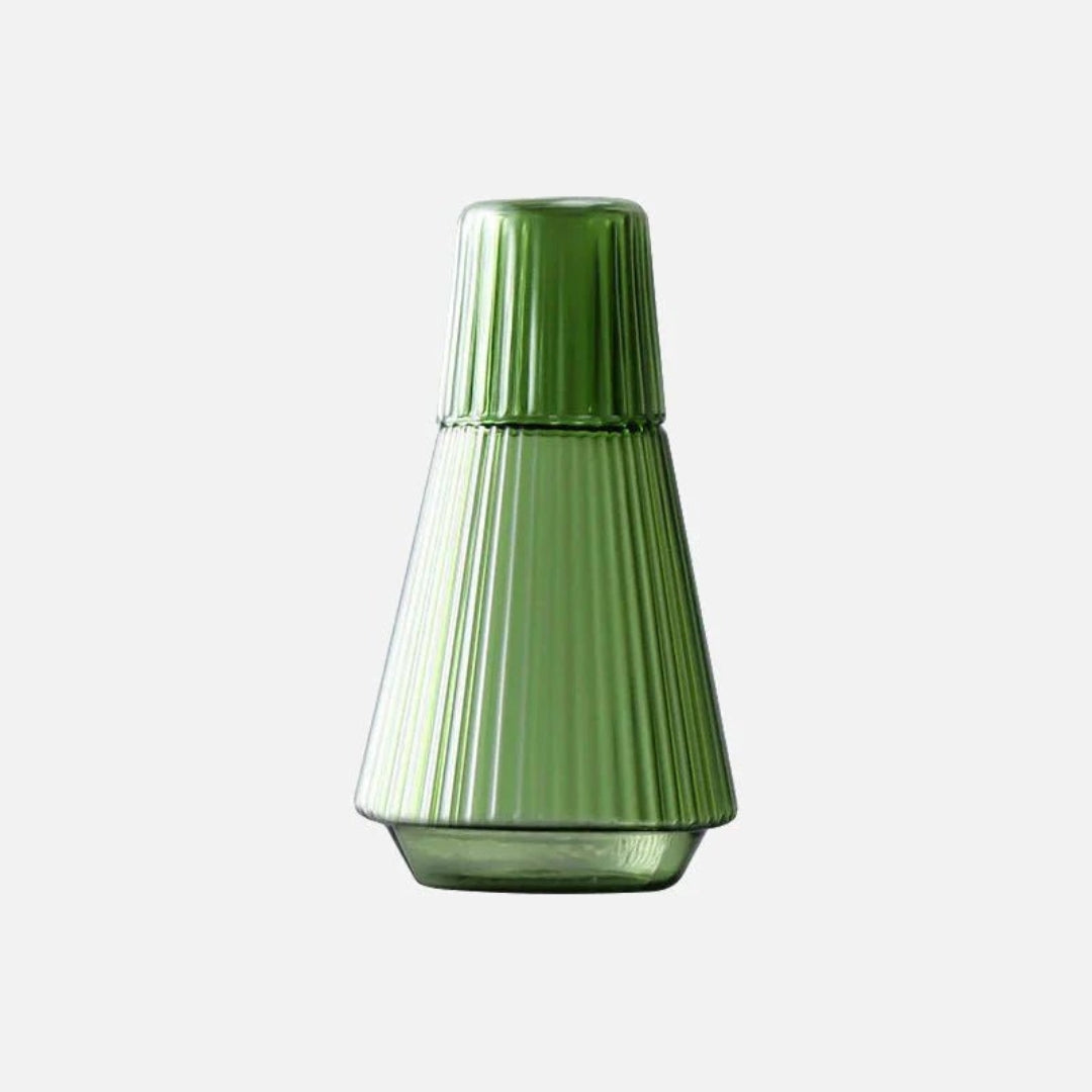 Elegant Pleated Glass Carafe with Tumbler | Table Set Serve Green