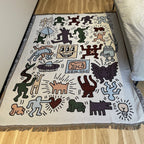 Iconic Keith Haring Jigsaw Throw Blanket for Interior Decor