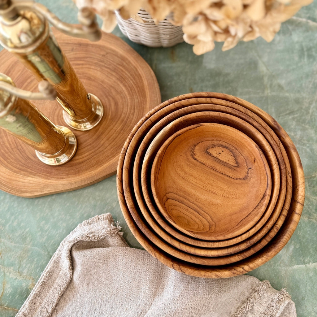 Artisan Nesting Wooden Bowl Collection | 5 Piece Set Serving