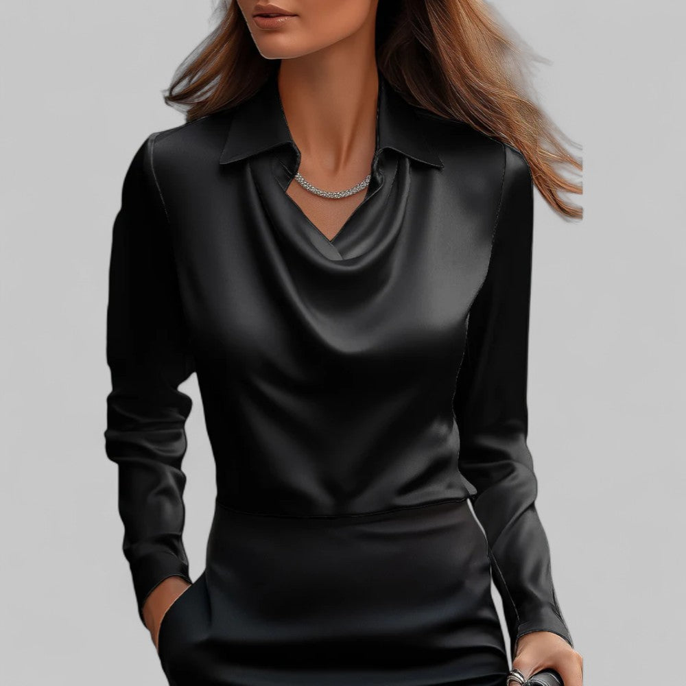 Women’s Elegant Blouse with Waterfall Neckline and Long Sleeves
