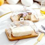 Wooden Glass Butter Dish | Modern Table Presentation Style Brown