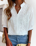 Women’s Elegant V Neck Puff Sleeve Blouse for Summer