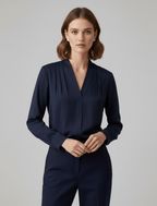 Women’s Puff Sleeve Blouse with Tailored Waist for Summer Styling Navy Blue