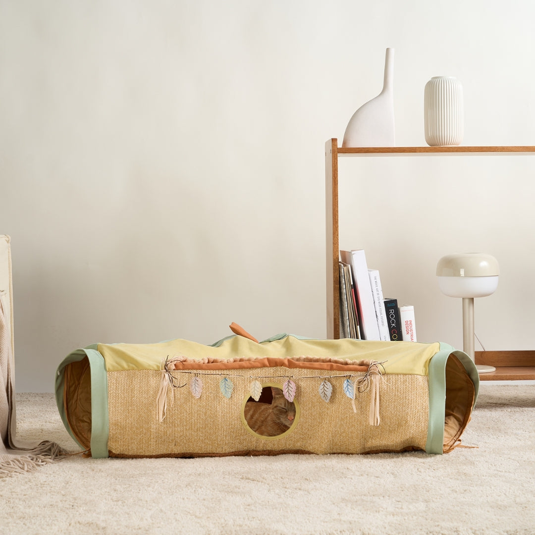 Spacious Foldable Pet Play Tunnel | Indoor Activity Home Beige One-size
