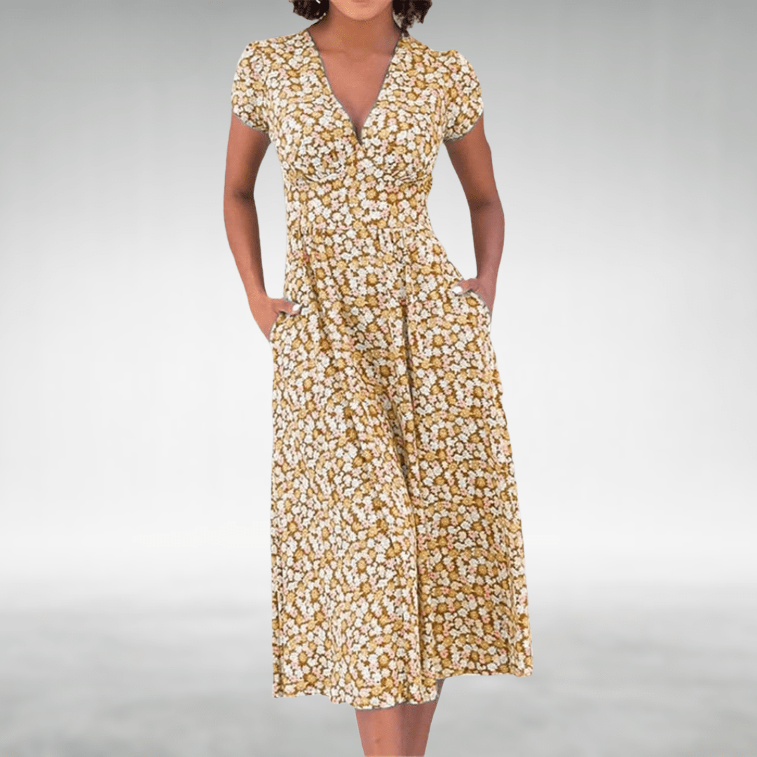 Women’s Elegant Floral Summer Dress – Relaxed Summer Dress Yellow