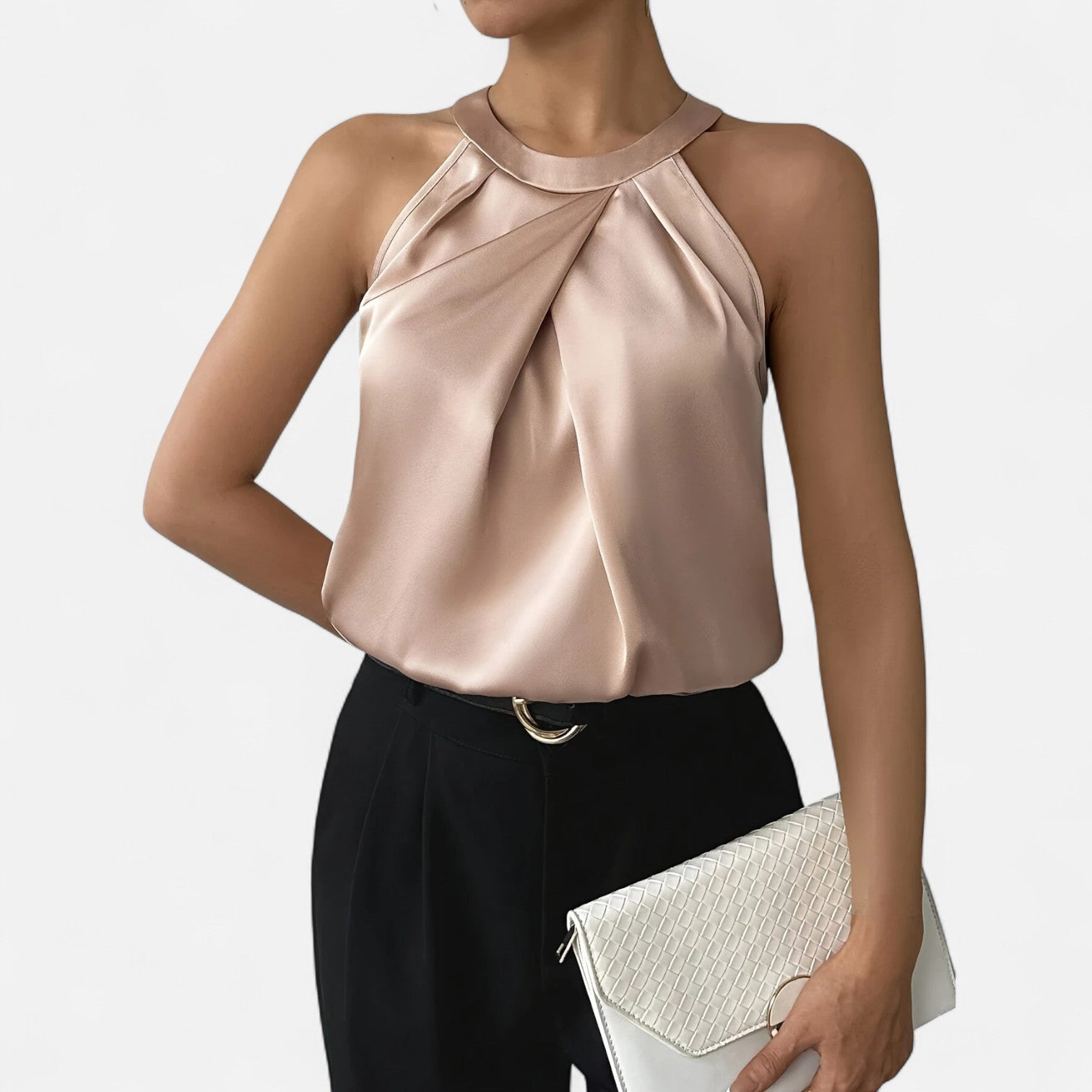 Women’s Elegant Halter Neck Pleated Blouse