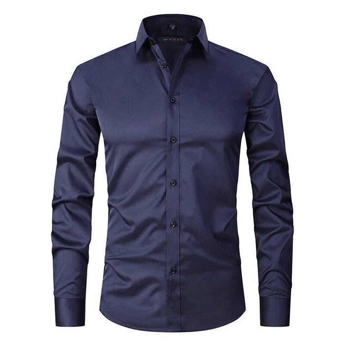 Men’s Comfortable Wrinkle-Resistant Button-Up Shirt Dark Blue