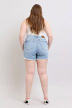 Women’s Plus Size Tummy Control Raw Hemmed Denim Shorts