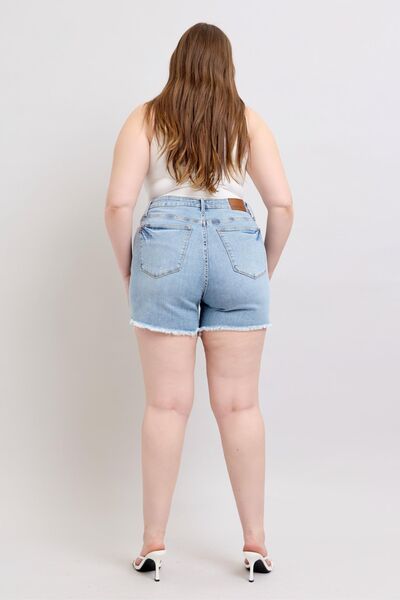 Women’s Plus Size Tummy Control Raw Hemmed Denim Shorts