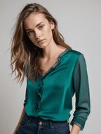 Women’s Elegant Long Sleeve Ruffle Blouse – Effortless Summer Style Dark Green