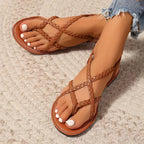 Women’s Braided Flat Sandals for Spring and Summer Casual Wear Brown