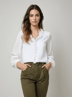 Women’s Elegant Long Sleeve Ruffle Blouse – Effortless Summer Style White