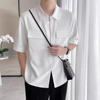 Men’s Short Sleeve Zip Up Casual Shirt White